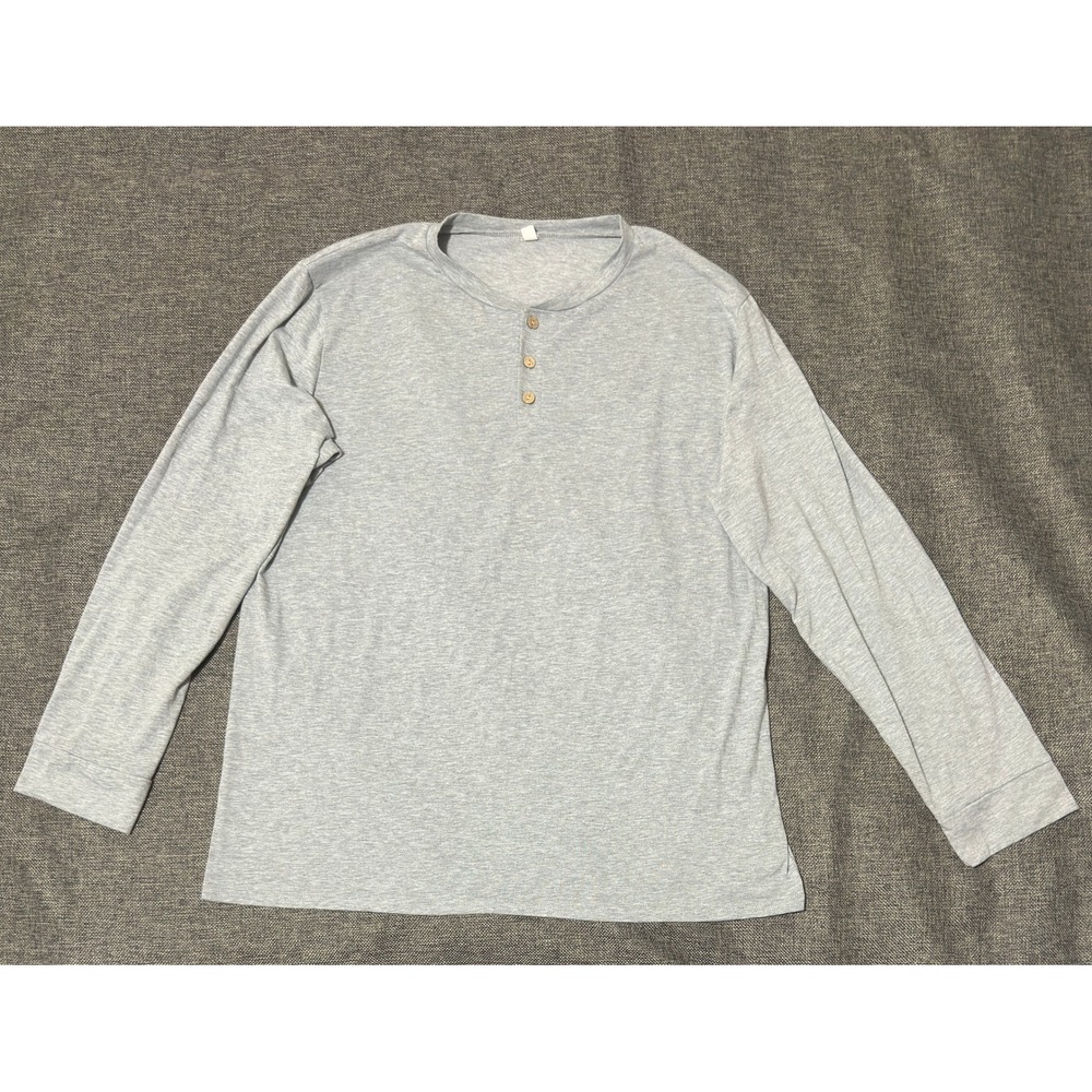 Unbranded Mens XL Henley Shirt Long Sleeve Gray Cotton Blend